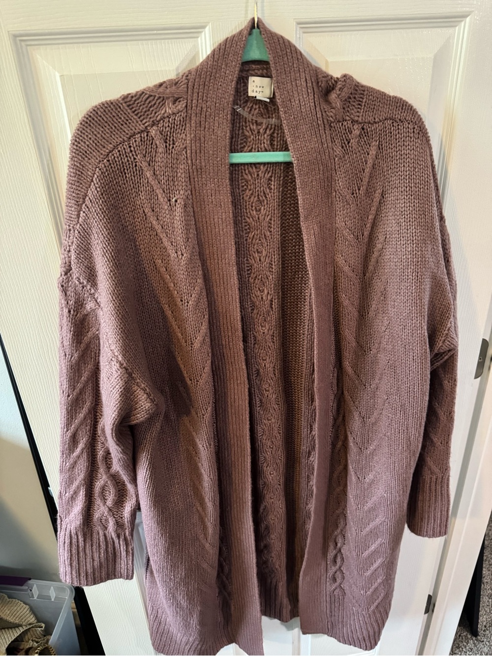a new day Dusty Mauve Open-Front Cable Knit Cardigan